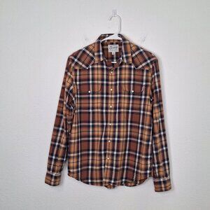 Lucky Brand Western Plaid Shirt Sz M Pearl Snap Button Cowboy Rodeo Classic